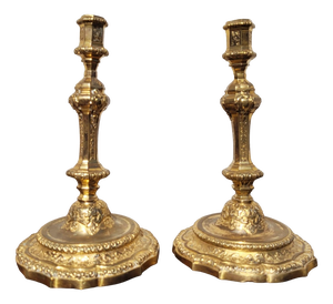 Candleholders in Mercury-Gilt Bronze, Set of 2