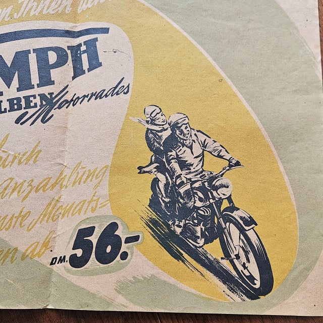Small Vintage Poster Triumph Double Piston Motorcycle, 1950s For Sale - Image 4 of 5