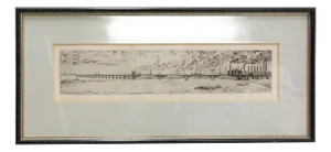 Industrial Landscape with Railway Bridge, Germany, Late 19th Century, Engraving, Framed