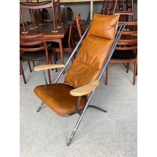 Metal Accent Chair in Tan Leather For Sale - Image 7 of 18