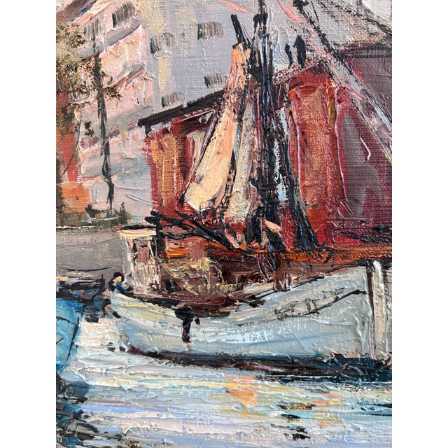 Vintage Original Oil Painting of a Canal Cityscape, Circa 1970s - Signed For Sale - Image 10 of 17