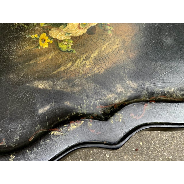 19th Century Victorian Black Lacquered Tole Tray Table For Sale - Image 4 of 6