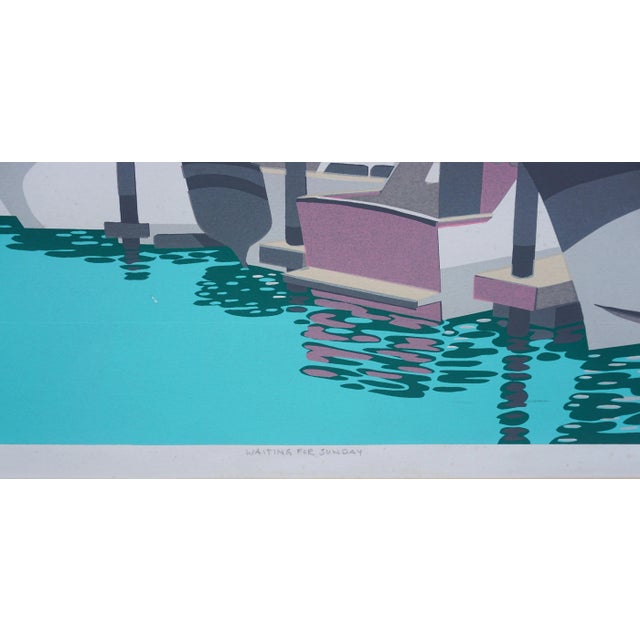 Modern 1980s "Waiting for Sunday -- Boats in Harbor" Nautical Screenprint by DuWayne Boyd Higgins, Framed For Sale - Image 3 of 5
