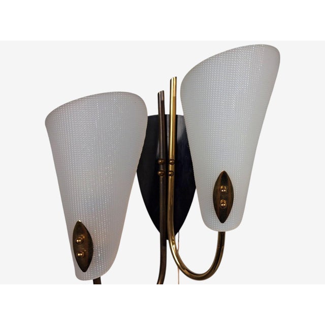 1950s Swedish Modern, Double Wall Sconce, Brass, Textured Glass For Sale In New York - Image 6 of 10