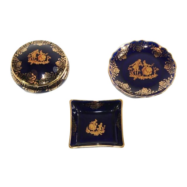 最安値に挑戦！ Limoges Royal Blue Cobalt Vintage France Gold 22-Karat アンティーク雑貨