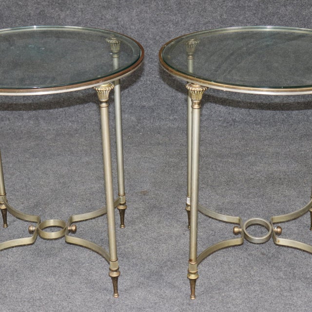 Pair of Steel and Brass Circular Maison Jansen Attributed End Tables Gueridons For Sale In Philadelphia - Image 6 of 11