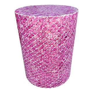 Hot Pink Mop / Shell Inlay Fishscale Design Round Side Table For Sale