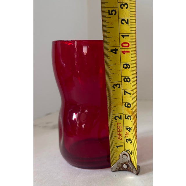 Ruby Red Vintage Ruby Red Art Glass Tumblers, Sculptural Mid-Century Modern Drinking Glasses, Blenko Style Dimple Pinched Set of 11 For Sale - Image 8 of 9