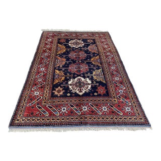 Navy Star Kazak Style Handmade Wool Rug 6x9 For Sale