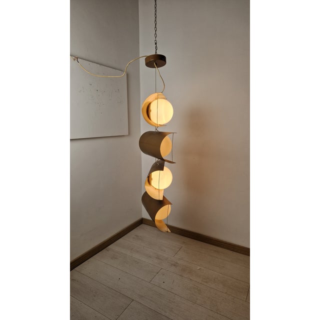 Vintage Pendant Light in Iron and Brass with Opaline Spheres, 1950s For Sale - Image 15 of 18