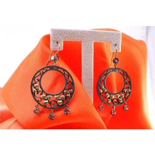 Gold and Silver Earrings with Three Pendants, Set of 2 For Sale - Image 10 of 11