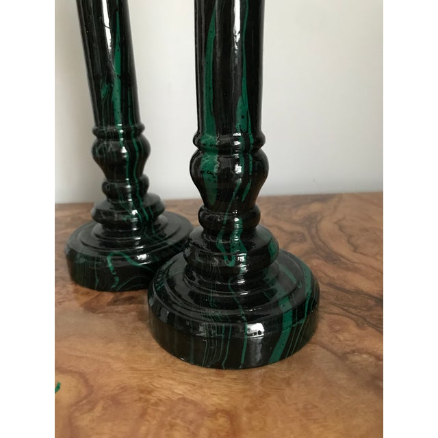Lacquered Faux Malachite Wood Candle Holders A Pair Chairish