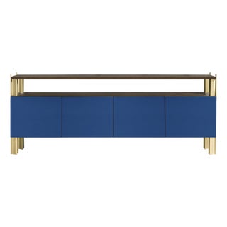 Flexor Blue Polished-Lacquered Wood and Aluminum Dining Sideboard by Robert Stadler For Sale