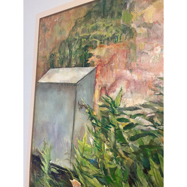 Paint Late 20th Century Vintage Garden With Box Oil Painting For Sale - Image 7 of 7