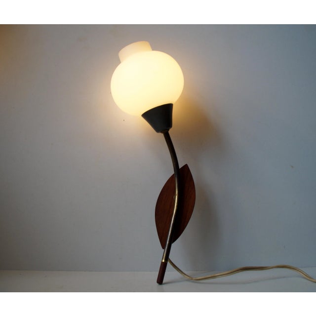 Mid-Century Modern Italian Modernist Tulip Sconce in Brass, Teak and Opal Glass, 1950s For Sale - Image 3 of 10