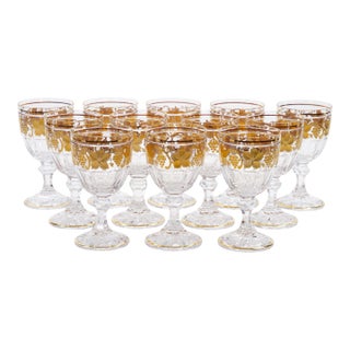 Val Saint Lambert Set of 12 Gilt Gold-Decorated Tableware Wine / Water Service For Sale