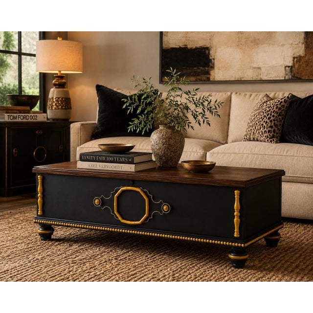 A bold designer reinterpretation of a vintage cedar chest transformed into a sculptural storage cocktail table. Finished...