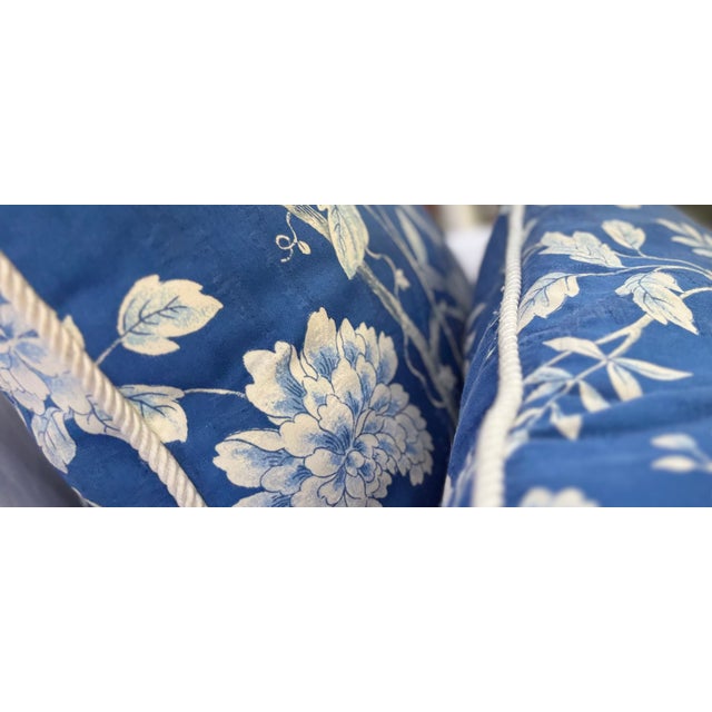 Textile 1980's Blue Bird Floral Chinoiserie Decorative Pillows-Set of Two For Sale - Image 7 of 8