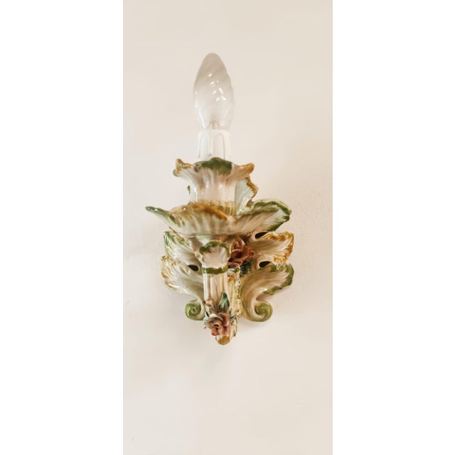 Ceramic Wall Light Decorated with Flowers with Fabric Fan For Sale - Image 14 of 18