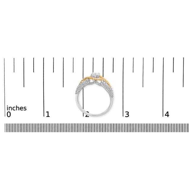 Early 21st Century 14K Two-Toned Gold Diamond 3/8 Cttw Diamond Split Shank and Beaded Halo Engagement Ring (G-H Color, VS2-SI1 Clarity) - Size 7 For Sale - Image 5 of 5