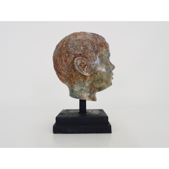 1970s Sculpture of a Child's Face in Glazed Sandstone, Italy, 1970s For Sale - Image 5 of 10