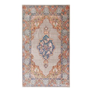 Nazmiyal Collection Blue Medallion Vintage Persian Silk Qum Area Rug For Sale