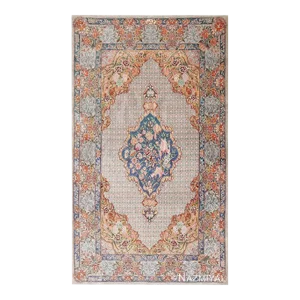 Nazmiyal Collection Blue Medallion Vintage Persian Silk Qum Area Rug