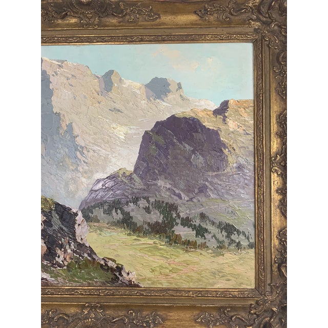 Large Mountain Scene Oil Painting In Gilt Frame Chairish