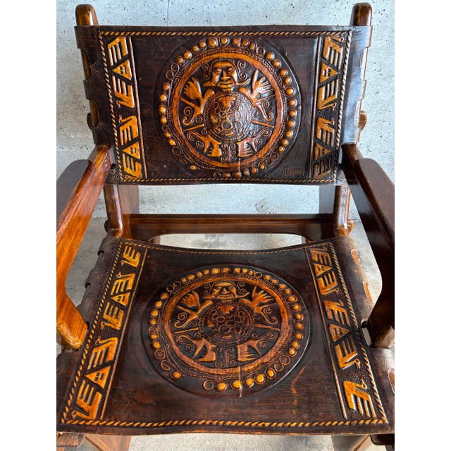 Spanish Vintage Angel Pazmino Rocking Chair - Hand Tooled Leather Ecuador For Sale - Image 3 of 7