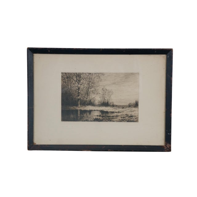 Victorian Antique 1881 Henry Farrer the Last Walk in Autumn Landscape Etching 13" For Sale - Image 3 of 8