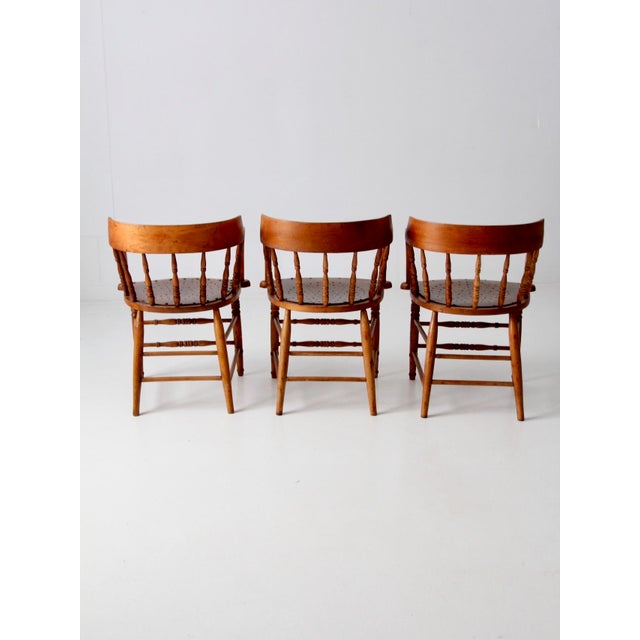 Antique Wood Captain's Chairs Set 3 For Sale - Image 11 of 15