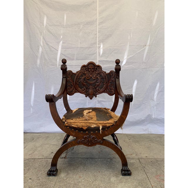 Antique Lion Carved Oak Arm Chair