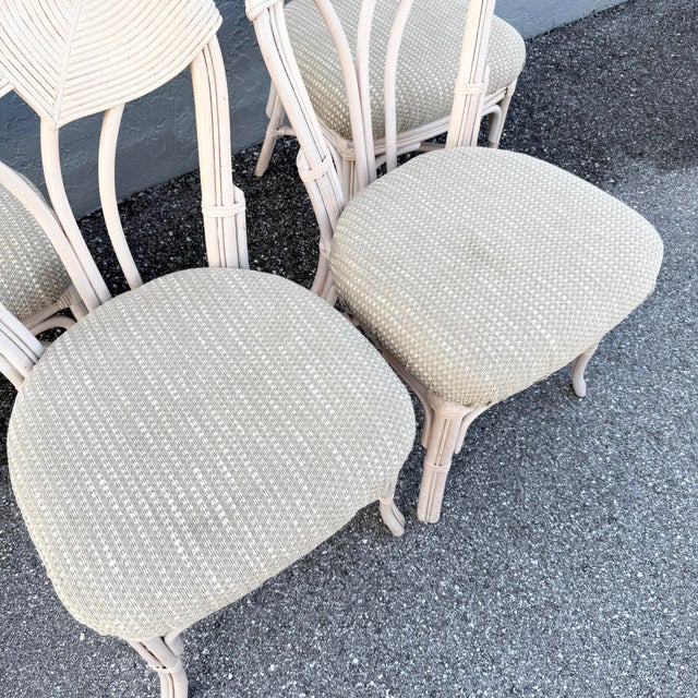 Boho Chic Sculpted Pencil Reed Leaf Back Rattan Dining Chairs - Set of 4 For Sale - Image 9 of 10