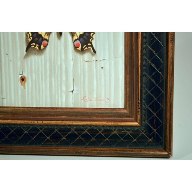 American Leslie Formalik Trompe l'Oeil Paintings of Butterflies- Pair For Sale - Image 3 of 6