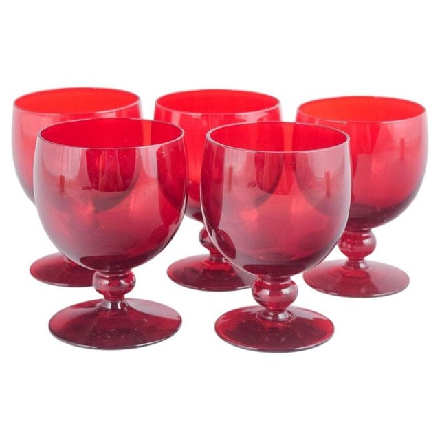 1950s Ruby-Red Wine Glasses by Monica Bratt for Reijmyre Glasbruk, 1950s, Set of 5 For Sale - Image 5 of 5