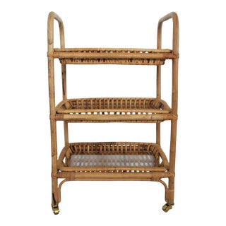 1980s Rattan Bar Cart For Sale