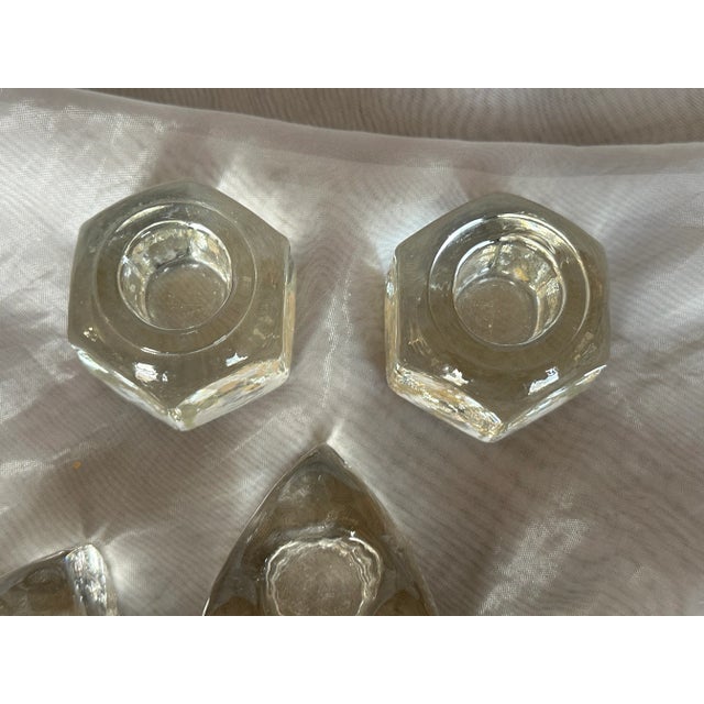 Mismatched Modern Glass Ice Cube Block Candlestick Holders Set of 4 For Sale - Image 4 of 12