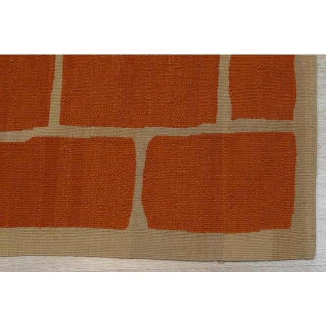 6x8 Yellow Flat Weave Wool Brickwork Motif Geometric Modern Carpet Rug For Sale - Image 4 of 7