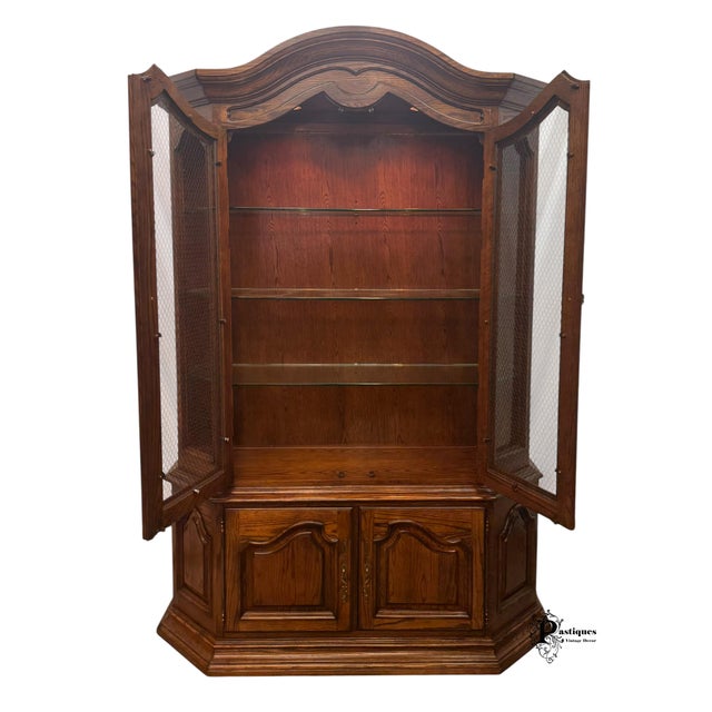 Century Furniture Vintage Century French Country Style Oak Display / China Cabinet For Sale - Image 4 of 11
