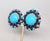 Early 1950s rhodium plated big cabochon faux-turquoise center with smaller cabochon faux-turquoise and round faux-garnet...