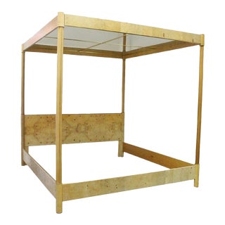 Art Deco / Post Modern Henredon ‘Scene Two’ Burl Wood Four-Poster Bed With Mirrored Canopy For Sale