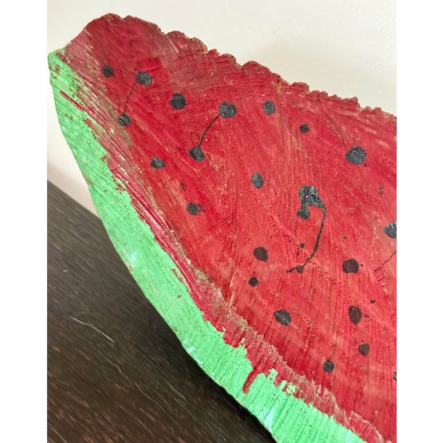 Vintage Large Scale Folk Art Hand-Painted Wood Watermelon Slice, Circa 1980s For Sale - Image 11 of 12