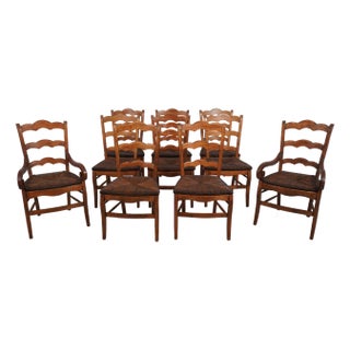 Set of 10 Country French Beechwood Ladderback Dining Room Chairs For Sale