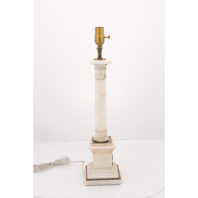 Antique Empire Alabaster Column Lamps With Brass Accents - a Pair For Sale In Atlanta - Image 6 of 7