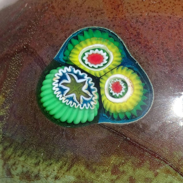 Murano Opal Chalcedony Millefiori Flower Murrines Vintage Italian Art Glass Paperweight With Labels For Sale In Orlando - Image 6 of 8