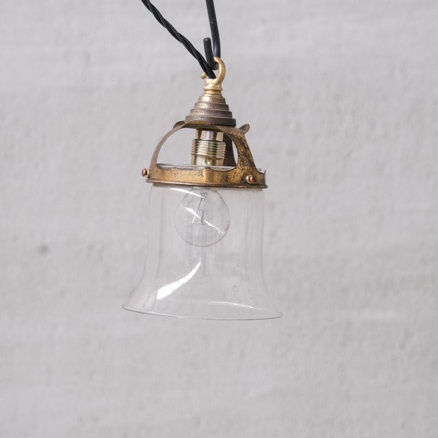 Mid-Century French Bell Shaped Clear Glass and Brass Pendants, Set of 2 For Sale - Image 5 of 7