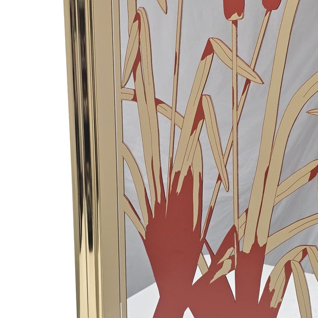 1970s Steve Wiener for Academy Arts Screen-Printed Cattail Mirror, Gold Frame For Sale - Image 4 of 12