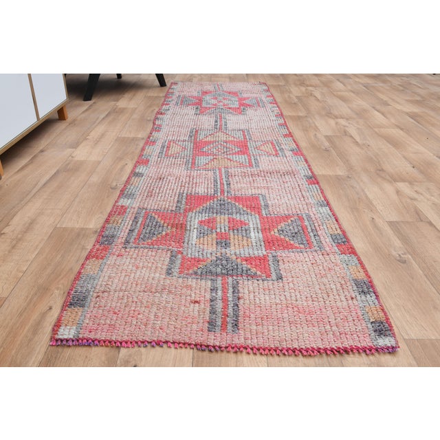 1970s Pink Red Vintage Oushak Wool Turkish Runner Rug For Sale - Image 5 of 11