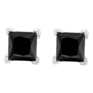 .925 Sterling Silver 3.00 Cttw Princess-Cut Square Black Diamond Classic 4-Prong Stud Earrings with Screw Backs For Sale