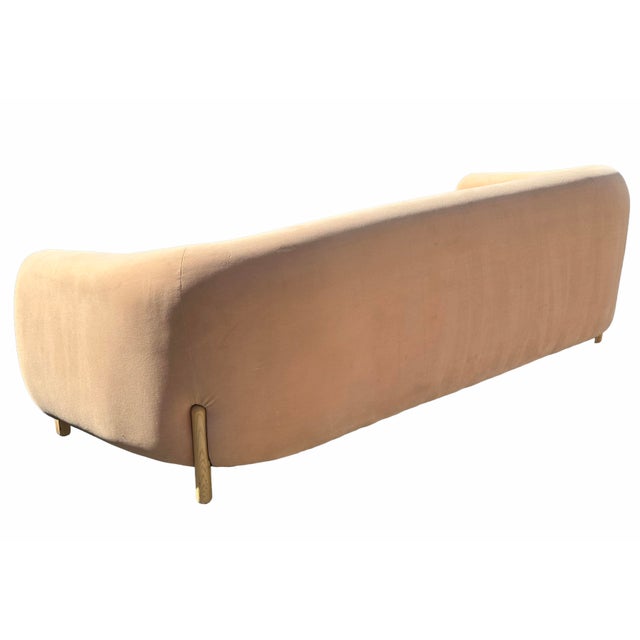 Wood Pair of Curved Blush Velvet Sofas – Sculptural Modern Seating For Sale - Image 7 of 11